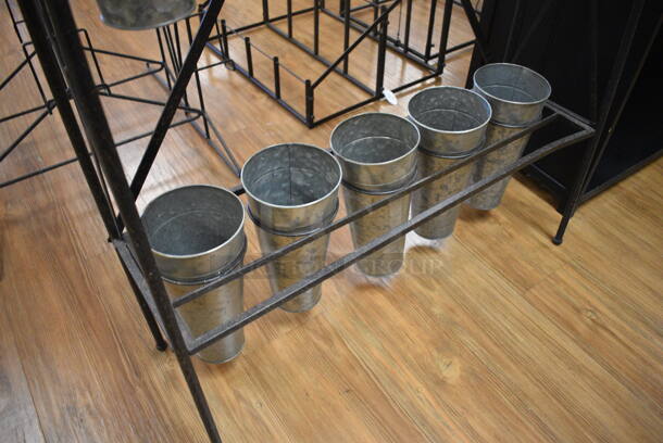 Black Metal Stand w/ 15 Metal Buckets. 35x11x65. (garden center) - Image 4 of 5