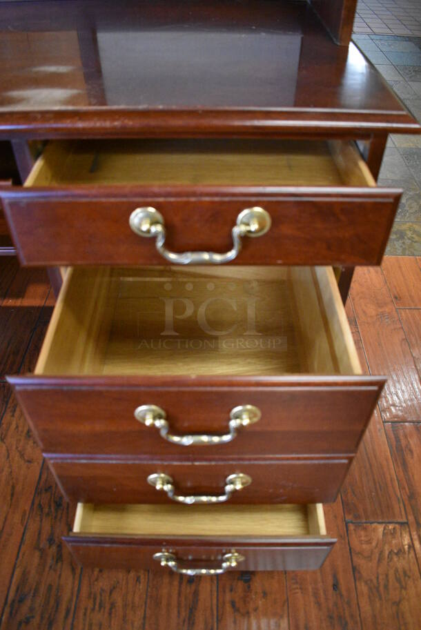 Wooden Desk w/ Drawers, Over Shelf and Cabinet. 48x24x77.5. (gift shop) - Image 5 of 7
