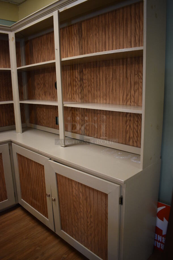 Wooden L Shaped Cabinet w/ Shelves and 3 Doors. BUYER MUST REMOVE. 83x42x88. (garden center) - Image 2 of 5