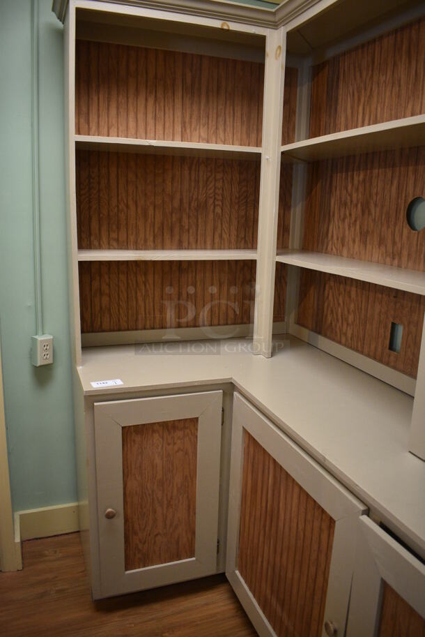Wooden L Shaped Cabinet w/ Shelves and 3 Doors. BUYER MUST REMOVE. 83x42x88. (garden center) - Image 3 of 5