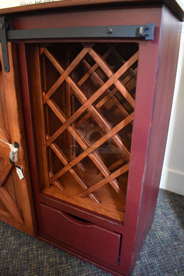 BRAND NEW! Wooden Barn Door Wine Cabinet. 36x16.5x37. (garden center) - Image 4 of 5