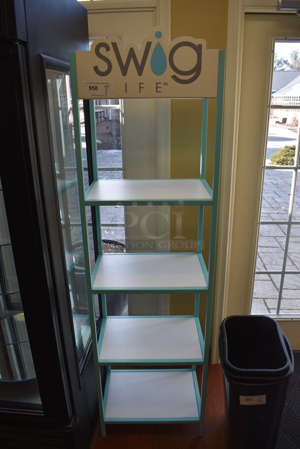 Blue and White 4 Tier Rack. 20x14x72. (gift shop)