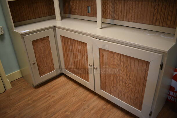 Wooden L Shaped Cabinet w/ Shelves and 3 Doors. BUYER MUST REMOVE. 83x42x88. (garden center) - Image 4 of 5