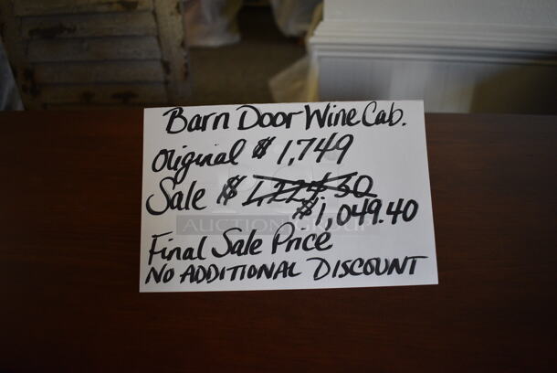 BRAND NEW! Wooden Barn Door Wine Cabinet. 36x16.5x37. (garden center) - Image 5 of 5