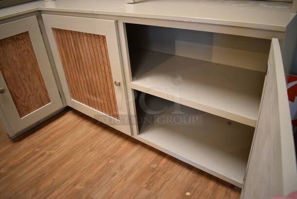 Wooden L Shaped Cabinet w/ Shelves and 3 Doors. BUYER MUST REMOVE. 83x42x88. (garden center) - Image 5 of 5