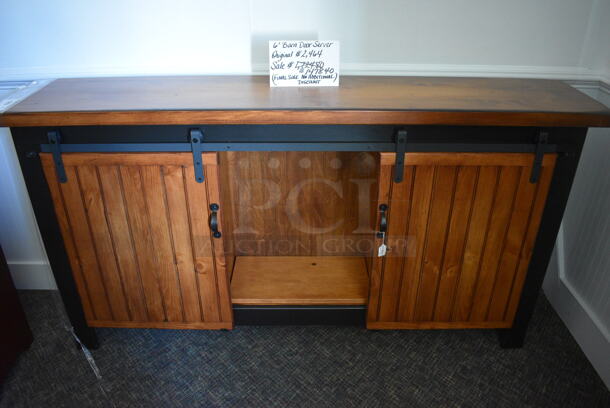 BRAND NEW! Wooden 6' Barn Door Server. 72x15x38. (garden center) - Image 1 of 5