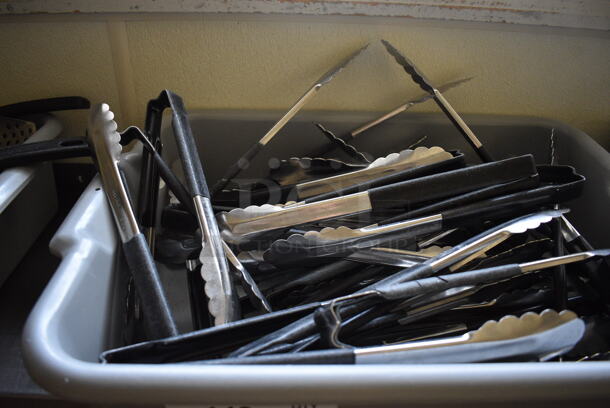 ALL ONE MONEY! Lot of Various Utensils Including Tongs in Gray Bus Bin! 21x15x5. (kitchen hallway) - Image 3 of 3