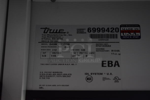 2011 True Model G4SM-23RGS Metal Commercial Single Door Reach In Cooler Merchandiser. 115 Volts, 1 Phase. Unit Was In Working Condition When Restaurant Closed. (gift shop) - Image 5 of 5