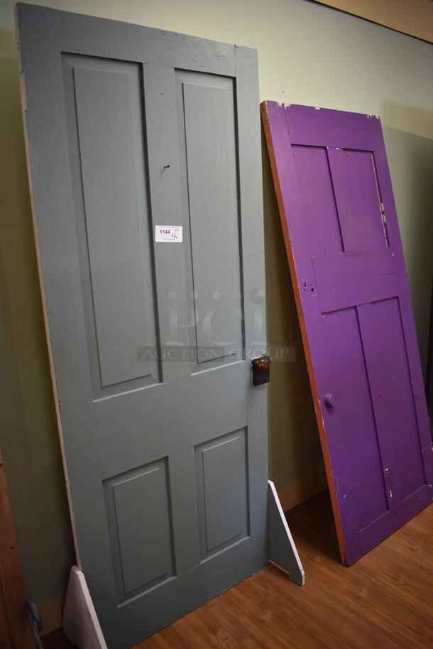 4 Various Doors; Gray, Purple, Black and Navy Blue. Includes 34x16x81. 4 Times Your Bid! (garden center) - Image 2 of 4