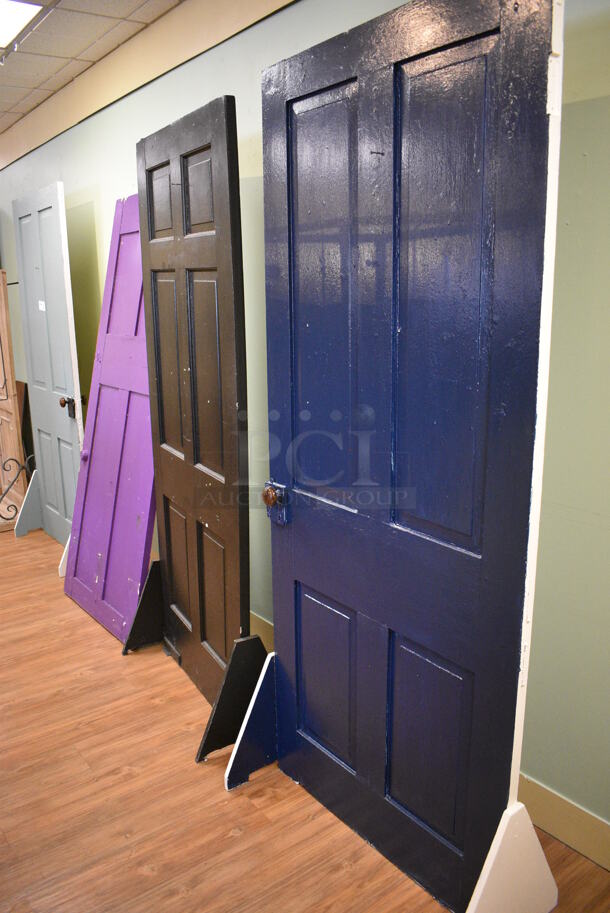 4 Various Doors; Gray, Purple, Black and Navy Blue. Includes 34x16x81. 4 Times Your Bid! (garden center) - Image 4 of 4