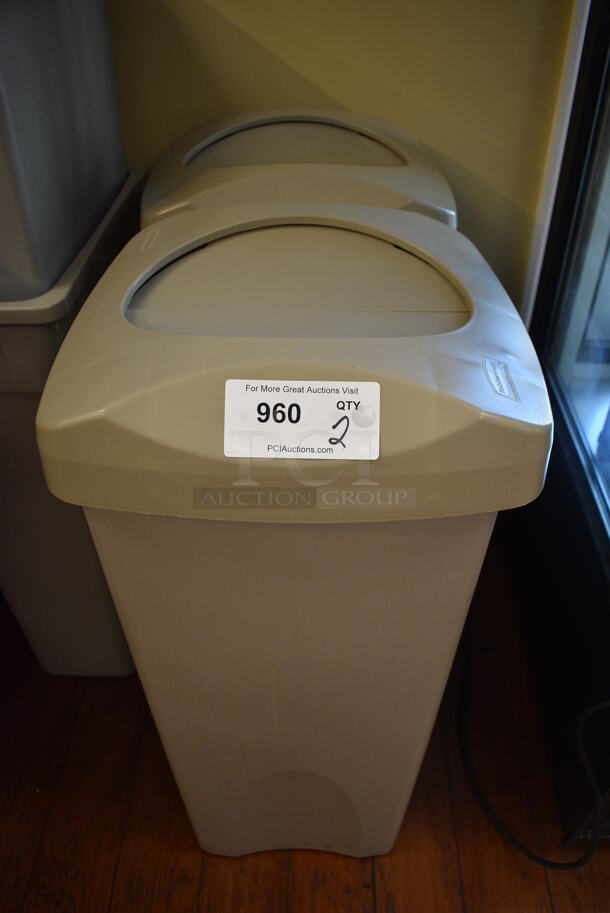 2 Tan Poly Trash Cans. 16x16x35. 2 Times Your Bid! (gift shop)