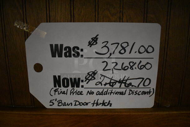 BRAND NEW! Wooden 5' Barn Door Hutch. 60x14x84. (garden center) - Image 5 of 5