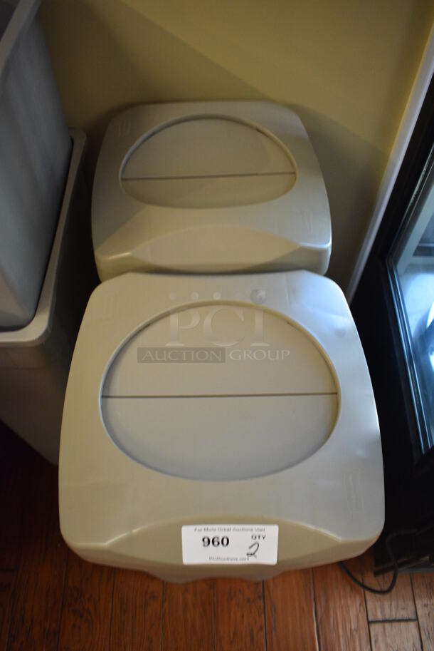 2 Tan Poly Trash Cans. 16x16x35. 2 Times Your Bid! (gift shop) - Image 2 of 4