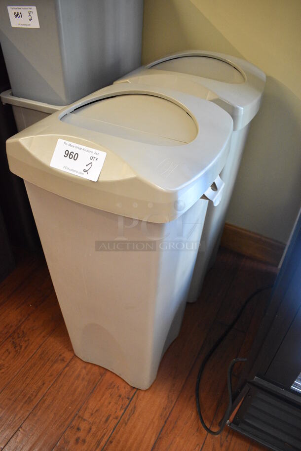 2 Tan Poly Trash Cans. 16x16x35. 2 Times Your Bid! (gift shop) - Image 3 of 4