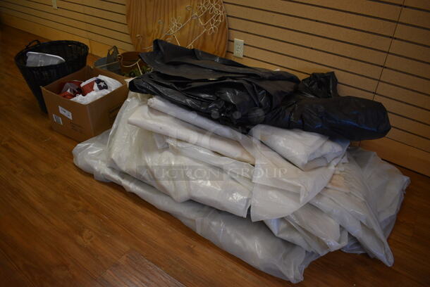 ALL ONE MONEY! Lot of Various Items Including Tarps, Black Basket and Round Wooden Plank. (garden center) - Image 4 of 4