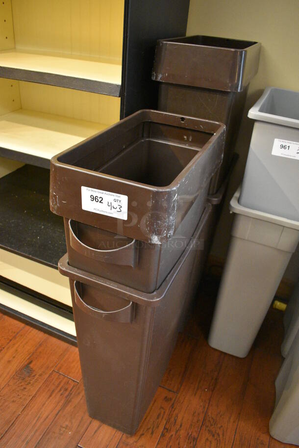 4 Brown Poly Slim Jim Trash Cans w/ 3 Lids. 11x20x30. 4 Times Your Bid! (gift shop) - Image 2 of 3