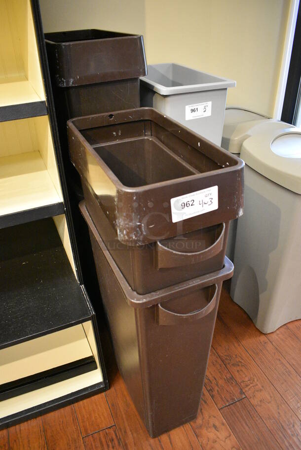 4 Brown Poly Slim Jim Trash Cans w/ 3 Lids. 11x20x30. 4 Times Your Bid! (gift shop) - Image 3 of 3