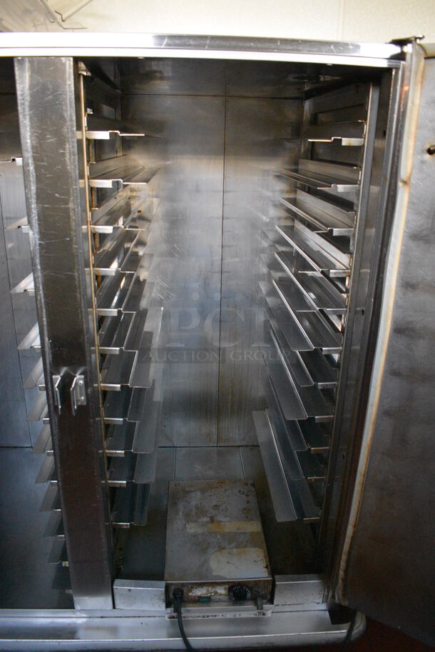 Carter Hoffmann Stainless Steel Commercial 2 Door Heated Holding Cabinet on Commercial Casters. 125 Volts, 1 Phase. 55x36x59. Unit Was In Working Condition When Restaurant Closed. (kitchen hallway) - Image 4 of 5