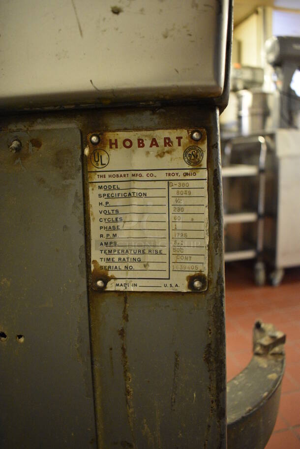 Hobart Model D-300 Metal Commercial Floor Style 30 Quart Planetary Dough Mixer. 230 Volts, 1 Phase. 21x21x45. Unit Needs New Gears. (bakery kitchen) - Image 5 of 6
