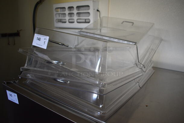 ALL ONE MONEY! Lot of 5 Clear Poly Center Hinge Lids! 19x28x4.5. (kitchen hallway) - Image 2 of 3
