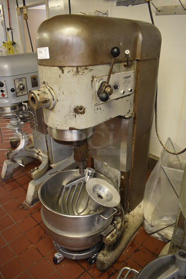 Hobart Model M-802 Metal Commercial Floor Style 80 Quart Planetary Dough Mixer w/ Stainless Steel Mixing Bowl, Bowl Dolly, Paddle and Dough Hook Attachments. 220 Volts, 3 Phase. 27x42x65. Unit Was In Working Condition When Restaurant Closed. (bakery kitchen) - Image 2 of 8
