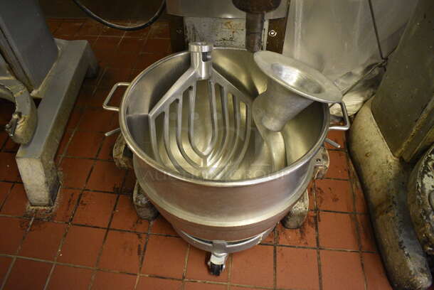 Hobart Model M-802 Metal Commercial Floor Style 80 Quart Planetary Dough Mixer w/ Stainless Steel Mixing Bowl, Bowl Dolly, Paddle and Dough Hook Attachments. 220 Volts, 3 Phase. 27x42x65. Unit Was In Working Condition When Restaurant Closed. (bakery kitchen) - Image 3 of 8