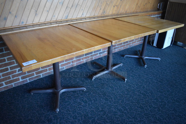 3 Wooden Tables on Metal Table Base. 36x36x30. 3 Times Your Bid! (back dining room) - Image 1 of 5