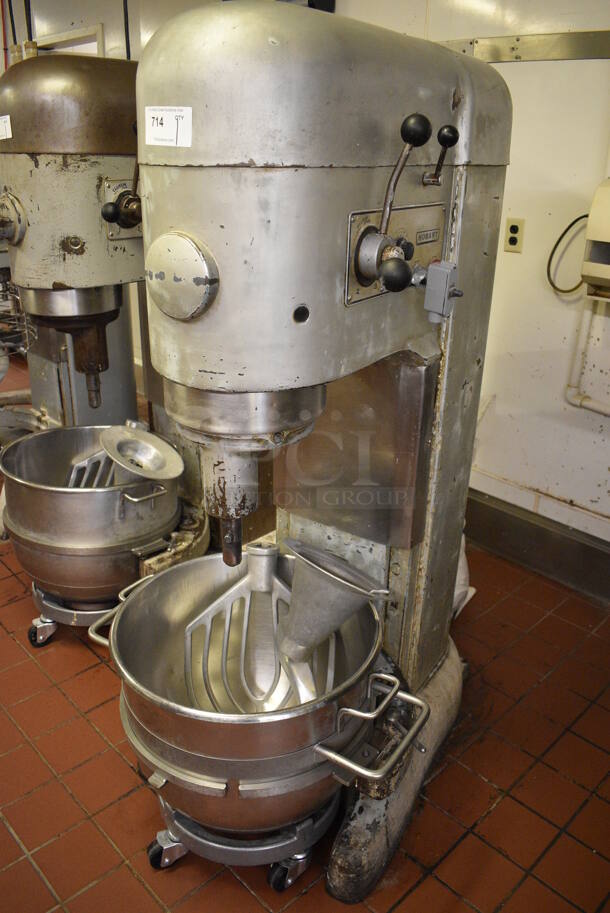 Hobart Model M-802 Metal Commercial Floor Style 80 Quart Planetary Dough Mixer w/ Stainless Steel Mixing Bowl, Bowl Dolly, Paddle and Dough Hook Attachments. 220 Volts, 3 Phase. 27x42x65. Unit Was In Working Condition When Restaurant Closed. (bakery kitchen) - Image 2 of 7