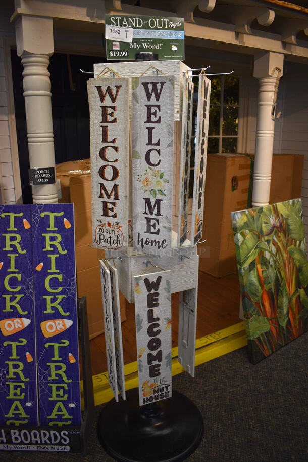 White Metal Stand w/ Welcome Boards. 22x22x68. (garden center) - Image 1 of 4