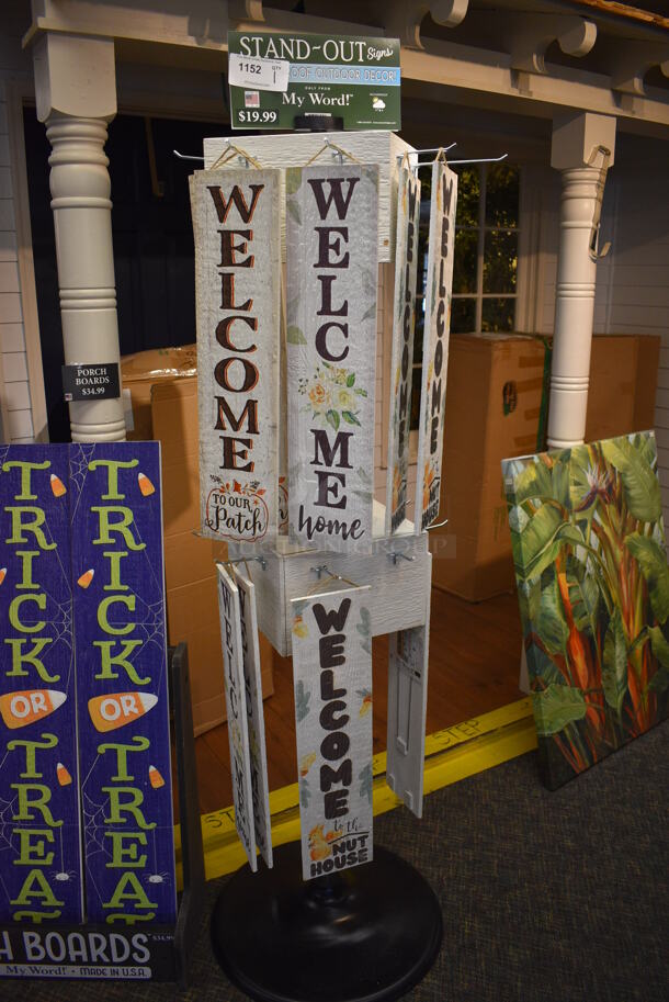 White Metal Stand w/ Welcome Boards. 22x22x68. (garden center)