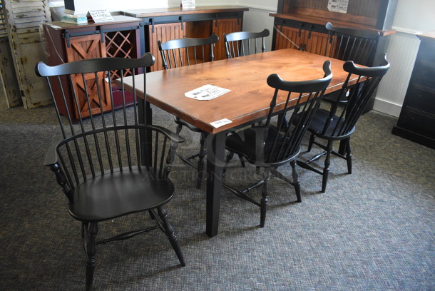 BRAND NEW! Wooden Dining Table w/ 2 Chairs w/ Arm Rests and 4 Chairs. 72x36x31. 24x20x41. 18x17x39. (garden center)