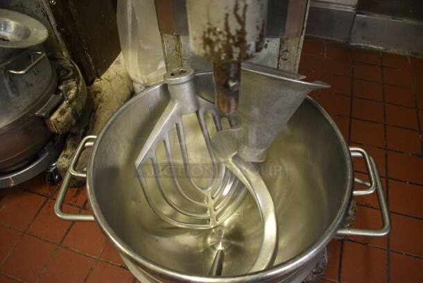 Hobart Model M-802 Metal Commercial Floor Style 80 Quart Planetary Dough Mixer w/ Stainless Steel Mixing Bowl, Bowl Dolly, Paddle and Dough Hook Attachments. 220 Volts, 3 Phase. 27x42x65. Unit Was In Working Condition When Restaurant Closed. (bakery kitchen) - Image 3 of 7
