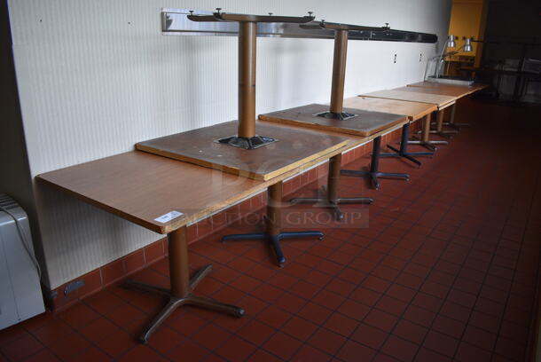 10 Various Wood Pattern Table on Metal Table Bases. 36x36x30. 10 Times Your Bid! (kitchen hallway)