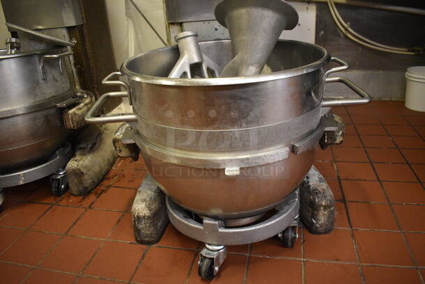 Hobart Model M-802 Metal Commercial Floor Style 80 Quart Planetary Dough Mixer w/ Stainless Steel Mixing Bowl, Bowl Dolly, Paddle and Dough Hook Attachments. 220 Volts, 3 Phase. 27x42x65. Unit Was In Working Condition When Restaurant Closed. (bakery kitchen) - Image 4 of 7