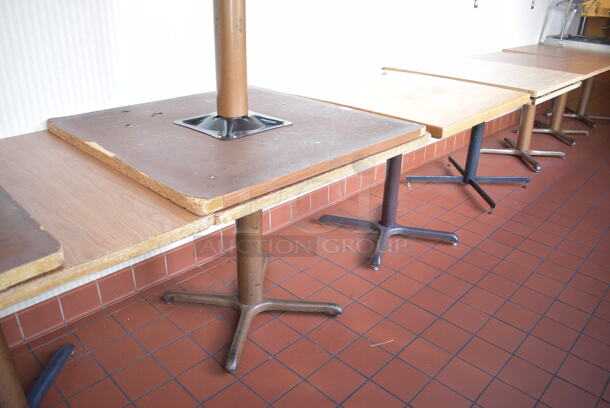 10 Various Wood Pattern Table on Metal Table Bases. 36x36x30. 10 Times Your Bid! (kitchen hallway) - Image 3 of 4