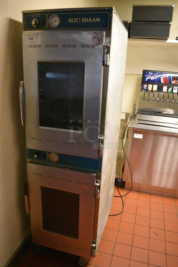 Alto Shaam Model 1000-UP/P Stainless Steel Commercial 2 Half Size Door Cook N Hold Cabinet on Commercial Casters. 208-240 Volts. 22x30x74. Unit Was In Working Condition When Restaurant Closed. (kitchen hallway) - Image 2 of 6