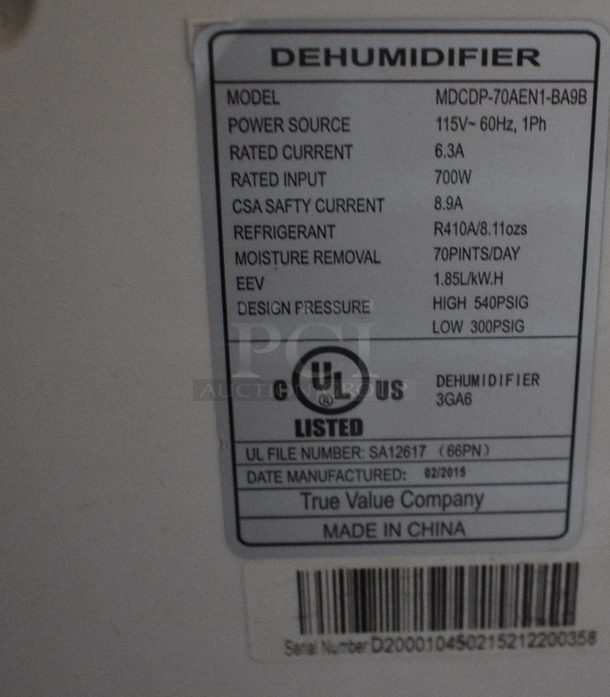 Westpointe Model MDCDP-70AEN1-BA9B ENERGY STAR Portable Dehumidifier. 115 Volts, 1 Phase. 15.5x11x24. (back dining room) - Image 4 of 5