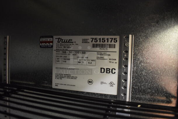2012 True Model TBB-24-72G-SD Stainless Steel Commercial 3 Door Back Bar Cooler Merchandiser on Commercial Casters. 115 Volts, 1 Phase. 73x24.5x39.5. Unit Was In Working Condition When Restaurant Closed. (bakery kitchen) - Image 3 of 6