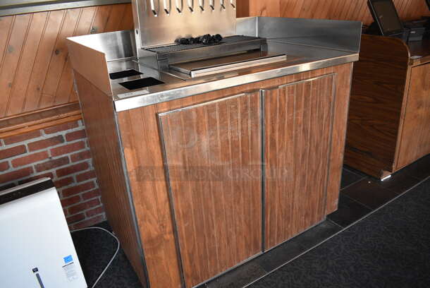 Stainless Steel Commercial Soda Station w/ In Counter Ice Bin, Side / Back Splash Guards and Wooden Doors. Does Not Come w/ Soda Machine. BUYER MUST REMOVE. 48x32x47.5. (back dining room) - Image 2 of 4
