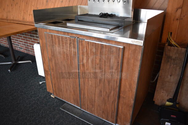 Stainless Steel Commercial Soda Station w/ In Counter Ice Bin, Side / Back Splash Guards and Wooden Doors. Does Not Come w/ Soda Machine. BUYER MUST REMOVE. 48x32x47.5. (back dining room) - Image 3 of 4
