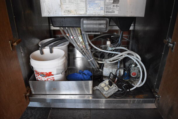 Stainless Steel Commercial Soda Station w/ In Counter Ice Bin, Side / Back Splash Guards and Wooden Doors. Does Not Come w/ Soda Machine. BUYER MUST REMOVE. 48x32x47.5. (back dining room) - Image 4 of 4