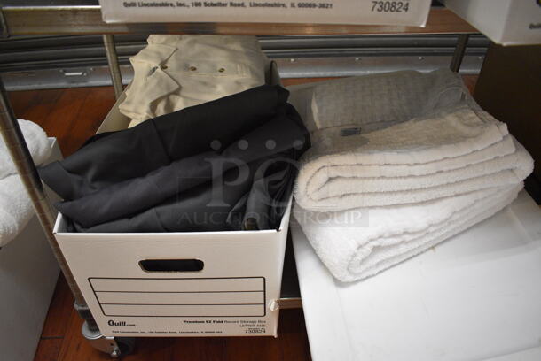 ALL ONE MONEY! Lot of Metal 2 Tier Cart w/ Push Handle and Contents Including Shirts on Commercial Casters. 36x21x37.5. (gift shop) - Image 6 of 7