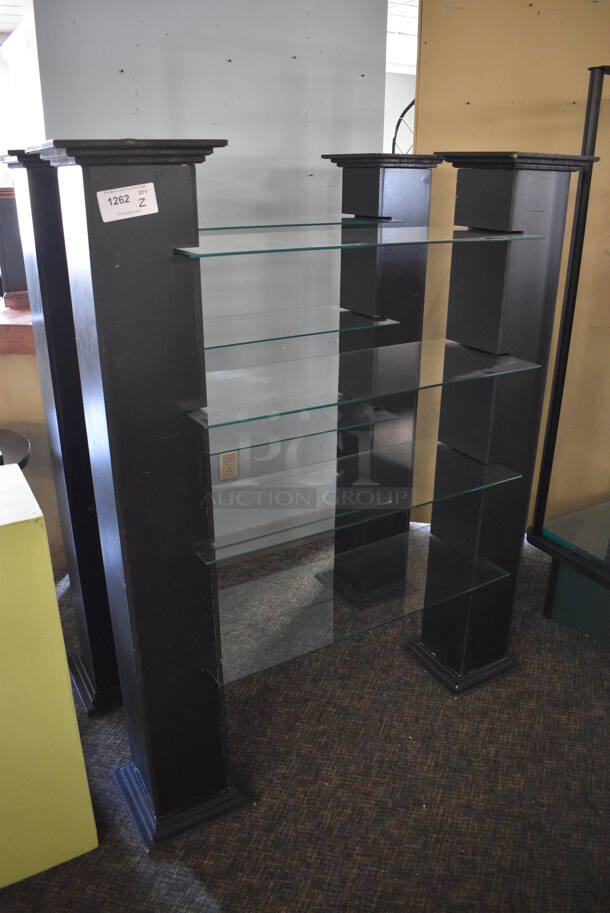 2 Black Stands w/ 4 Glass Shelves. 53x14x62. 2 Times Your Bid! (garden center)