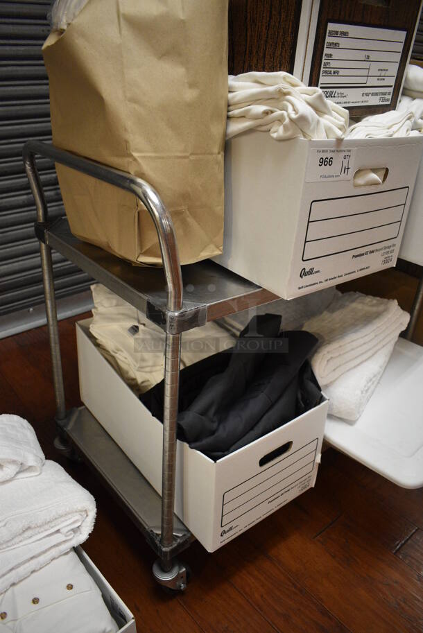 ALL ONE MONEY! Lot of Metal 2 Tier Cart w/ Push Handle and Contents Including Shirts on Commercial Casters. 36x21x37.5. (gift shop) - Image 7 of 7