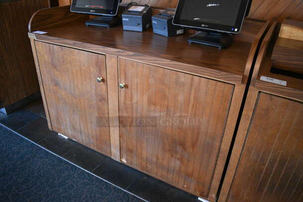 Wooden Counter w/ 2 Doors. Does Not Include Contents. 56.5x31x41.5. (back dining room) - Image 3 of 4