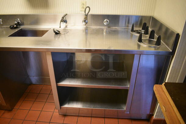 Stainless Steel Commercial L Shaped Table / Soda Station w/ Under Shelves and Sink Basin. Does Not Include Soda Machine. BUYER MUST REMOVE. 75x118x42. (kitchen hallway) - Image 2 of 6