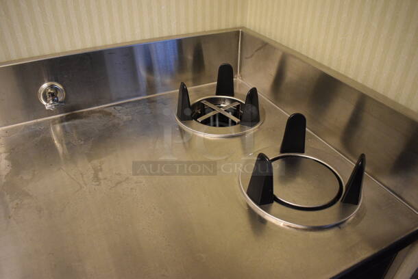 Stainless Steel Commercial L Shaped Table / Soda Station w/ Under Shelves and Sink Basin. Does Not Include Soda Machine. BUYER MUST REMOVE. 75x118x42. (kitchen hallway) - Image 3 of 6
