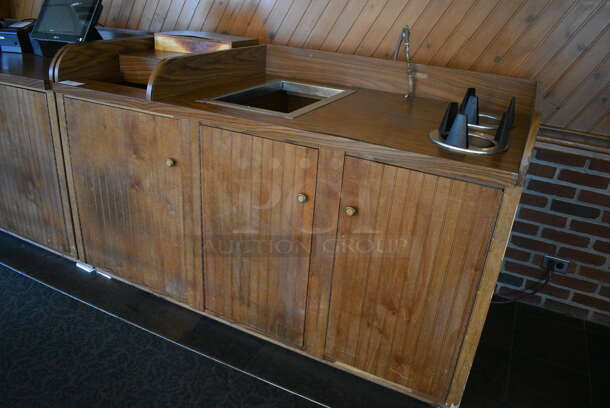 Wooden Counter w/ 3 Doors and 2 Well Plate Return. Does Not Include Contents. BUYER MUST REMOVE. 67.5x31x41.5. (back dining room) - Image 2 of 6