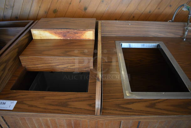 Wooden Counter w/ 3 Doors and 2 Well Plate Return. Does Not Include Contents. BUYER MUST REMOVE. 67.5x31x41.5. (back dining room) - Image 4 of 6