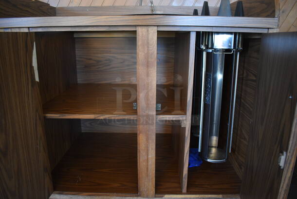 Wooden Counter w/ 3 Doors and 2 Well Plate Return. Does Not Include Contents. BUYER MUST REMOVE. 67.5x31x41.5. (back dining room) - Image 6 of 6
